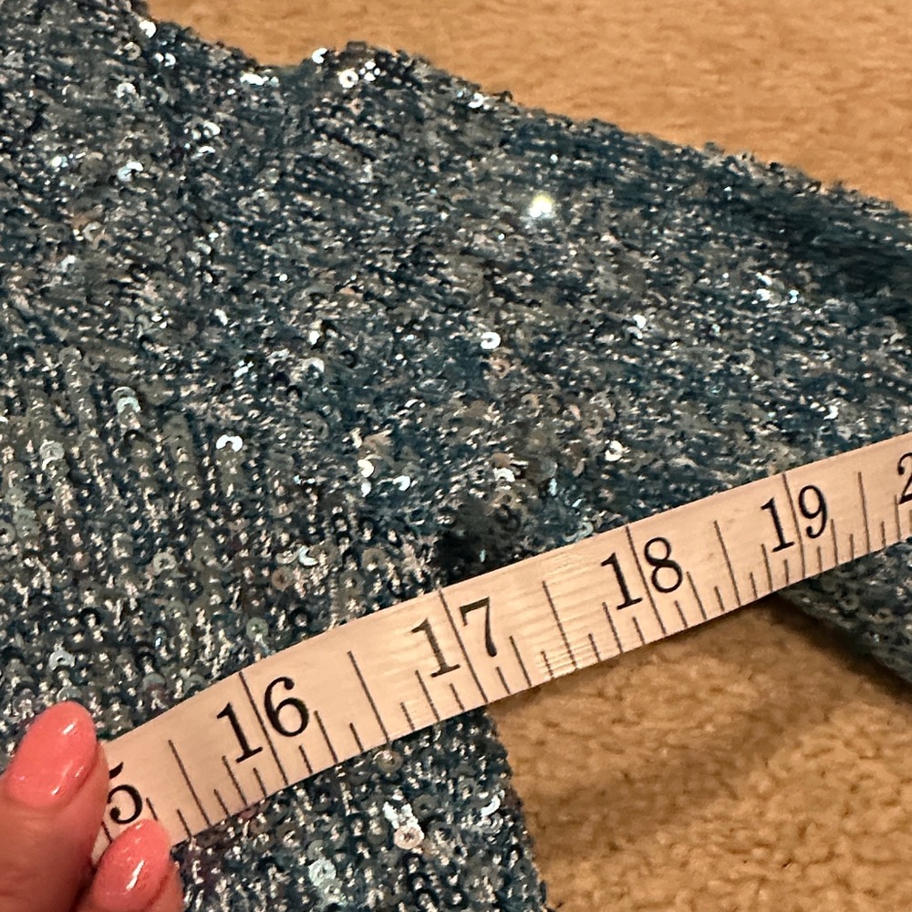 Show Me Your MuMu Sky Blue Sequin Long Sleeve Wrap Mini Dress - Picture 16 of 16